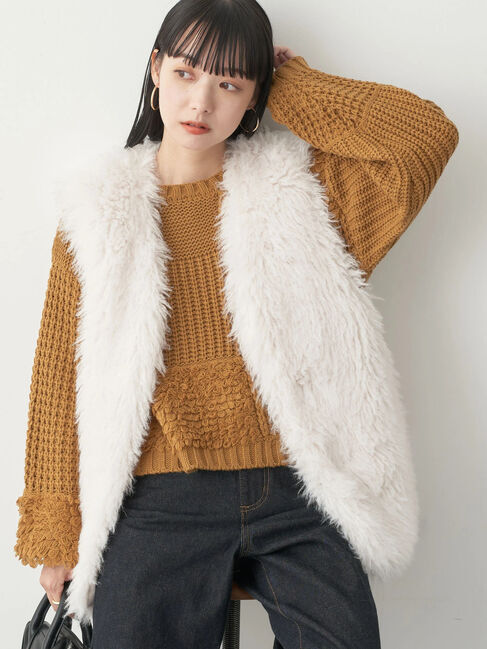 earth music&ecology「ボアベスト」|ベスト・ジレ|アイボリー