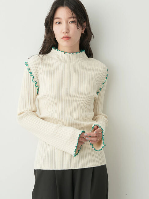 earth music&ecology「配色メローリブニットプルオーバー」|ニット・セーター|アイボリー