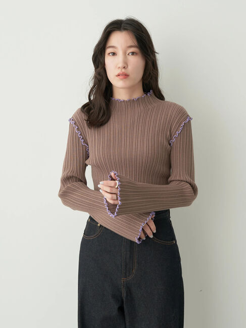 earth music&ecology「配色メローリブニットプルオーバー」|ニット・セーター|