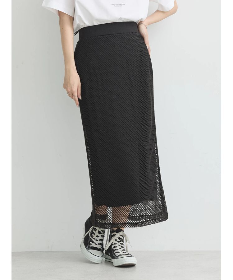 earth music&ecology「ラインメッシュスカート」|スカート|Black
