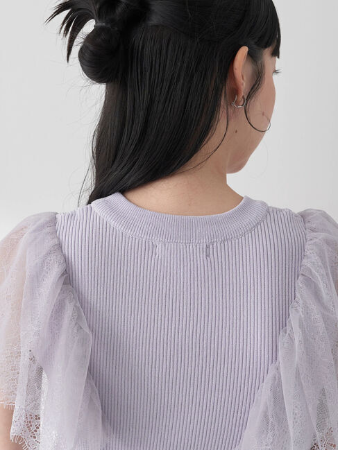 earth music&ecology「袖レースリブニットプルオーバー」|ニット・セーター|