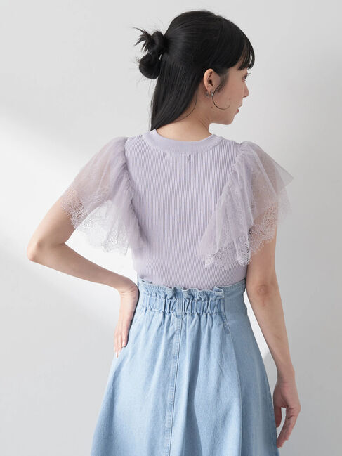 earth music&ecology「袖レースリブニットプルオーバー」|ニット・セーター|