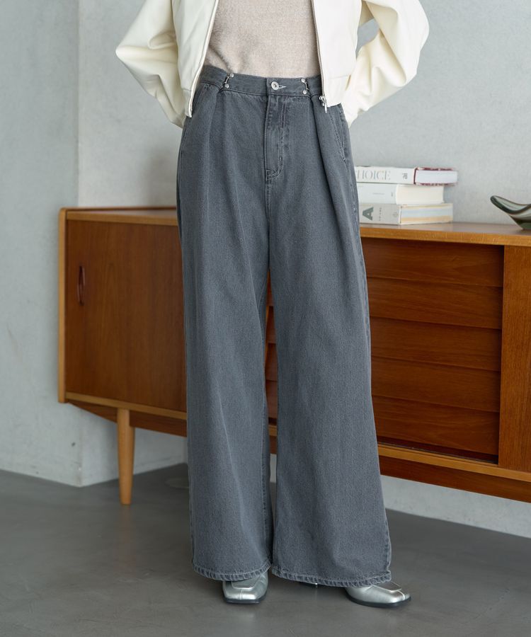 earth music&ecology「タックホックデニムパンツ」|デニム|Light Gray