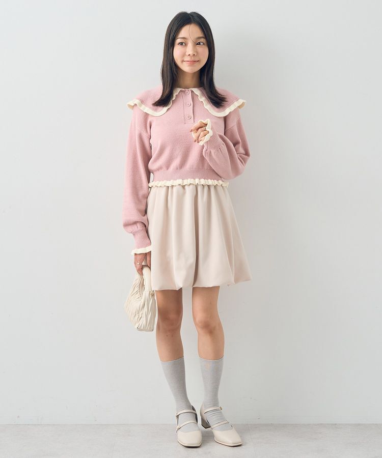 earth music&ecology「配色フリルカラーニットプルオーバー」|ニット・セーター|