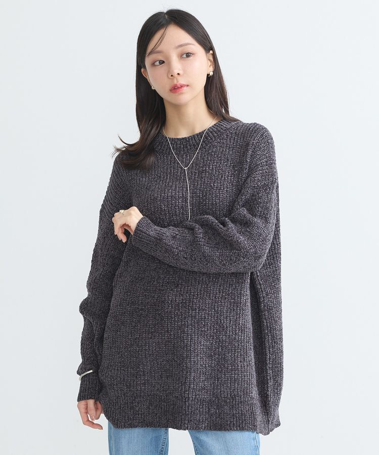 earth music&ecology「シャイニーベロアチュニック」|チュニック|Charcoal Gray