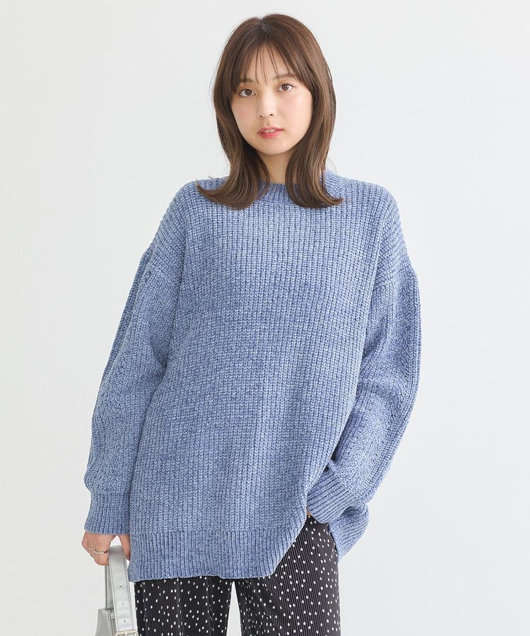 earth music&ecology「シャイニーベロアチュニック」|チュニック|Blue