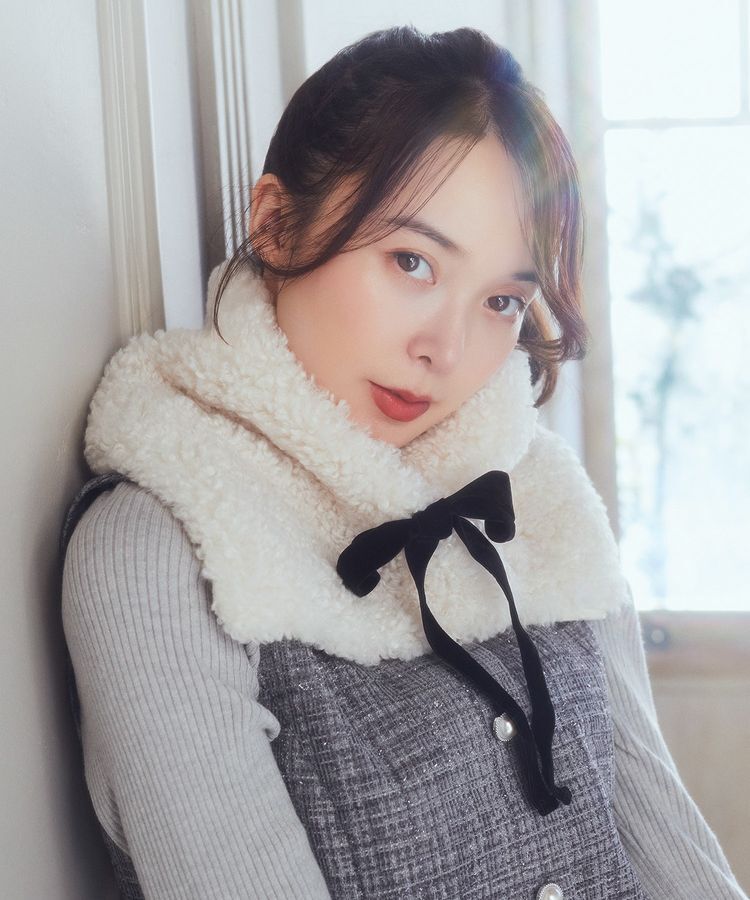 earth music&ecology「ベロアリボンボアティペット」|マフラー|Ivory