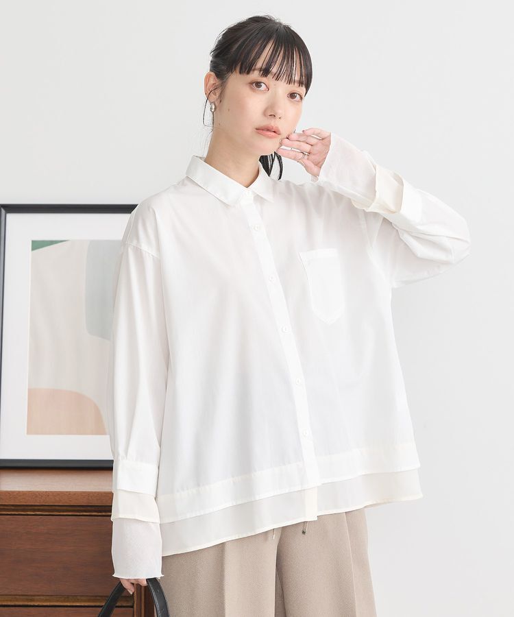 earth music&ecology「シフォン&times;チュールレイヤードシャツ」|シャツ・ブラウス|Off White