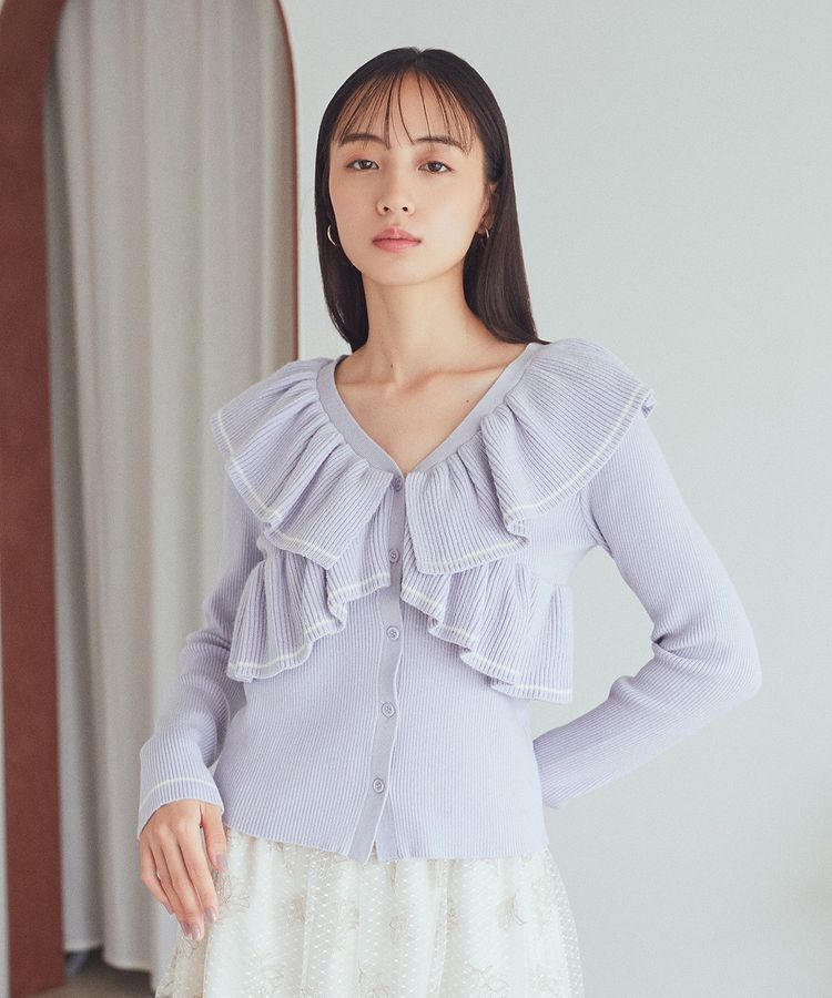 earth music&ecology「Vネックフリルニットカーディガン」|カーディガン|