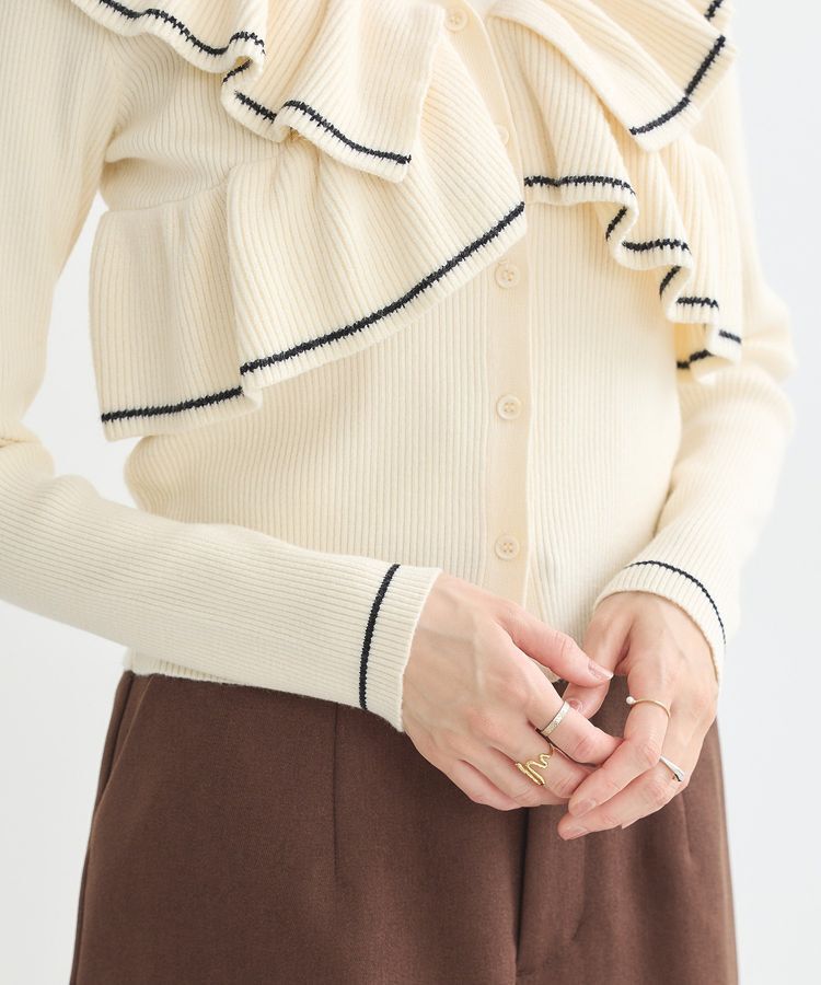 earth music&ecology「Vネックフリルニットカーディガン」|カーディガン|