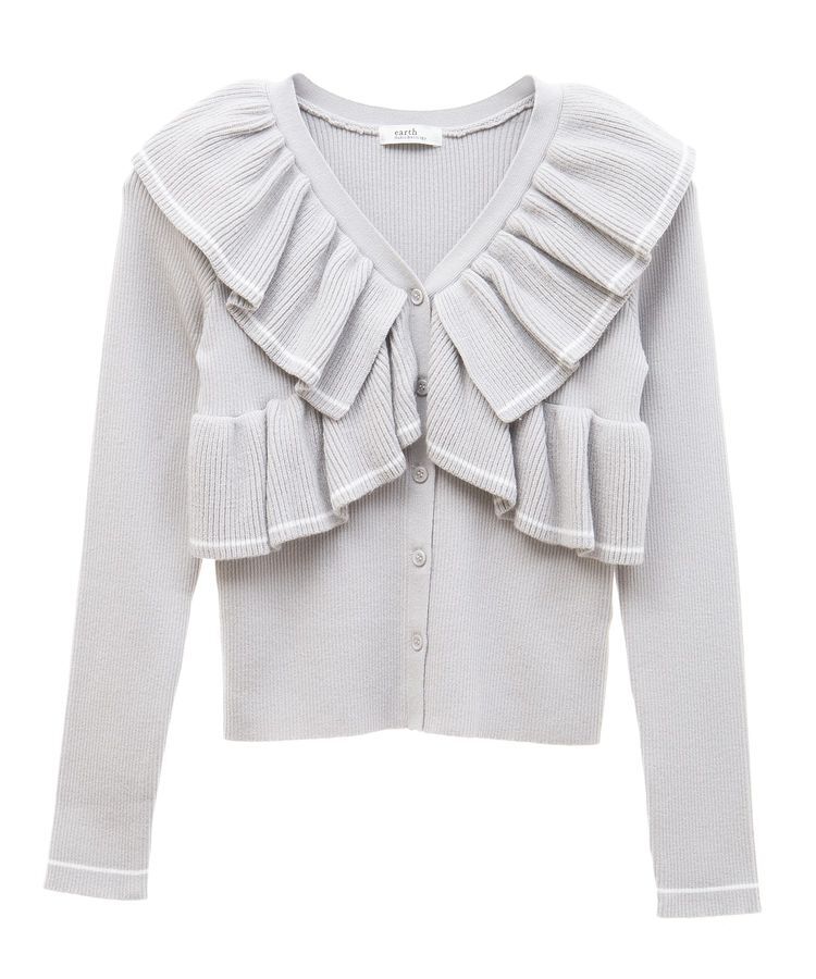 earth music&ecology「Vネックフリルニットカーディガン」|カーディガン|