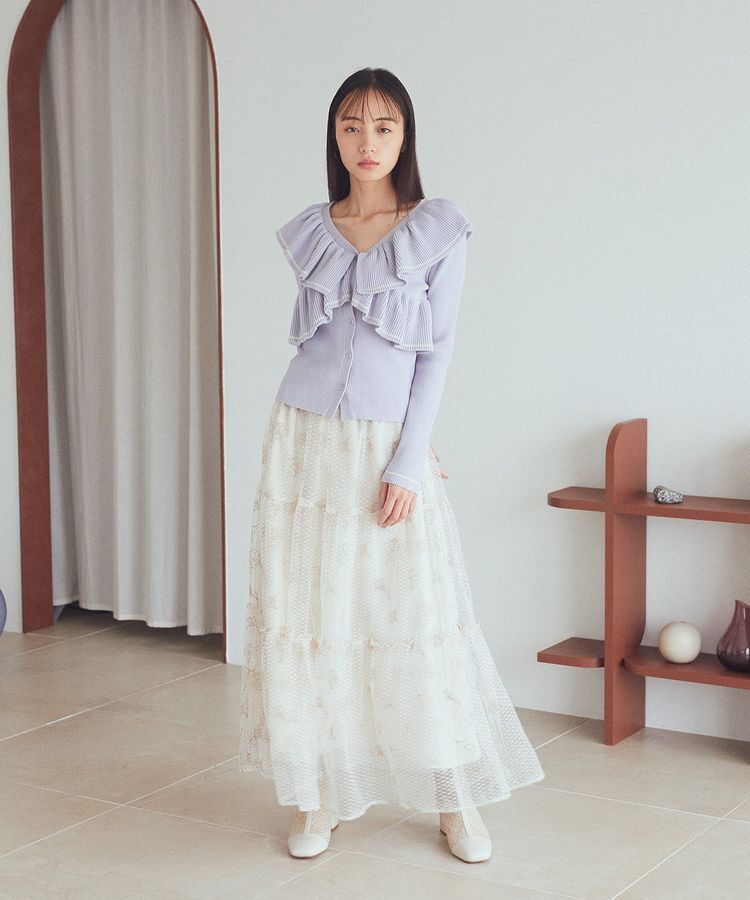 earth music&ecology「Vネックフリルニットカーディガン」|カーディガン|