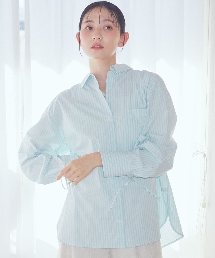 earth music&ecology「バックドロストオーバーシャツ」|シャツ・ブラウス|ストライプグリーン