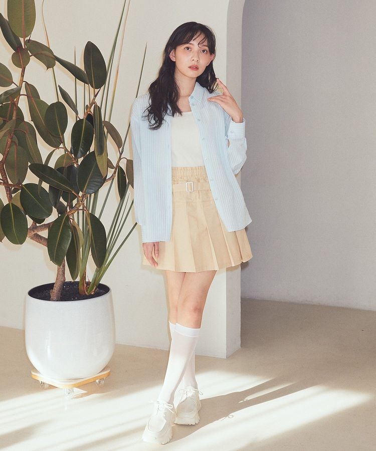 earth music&ecology「SET2点起毛ストライプシャツ+バルーンビスチェ」|シャツ・ブラウス|