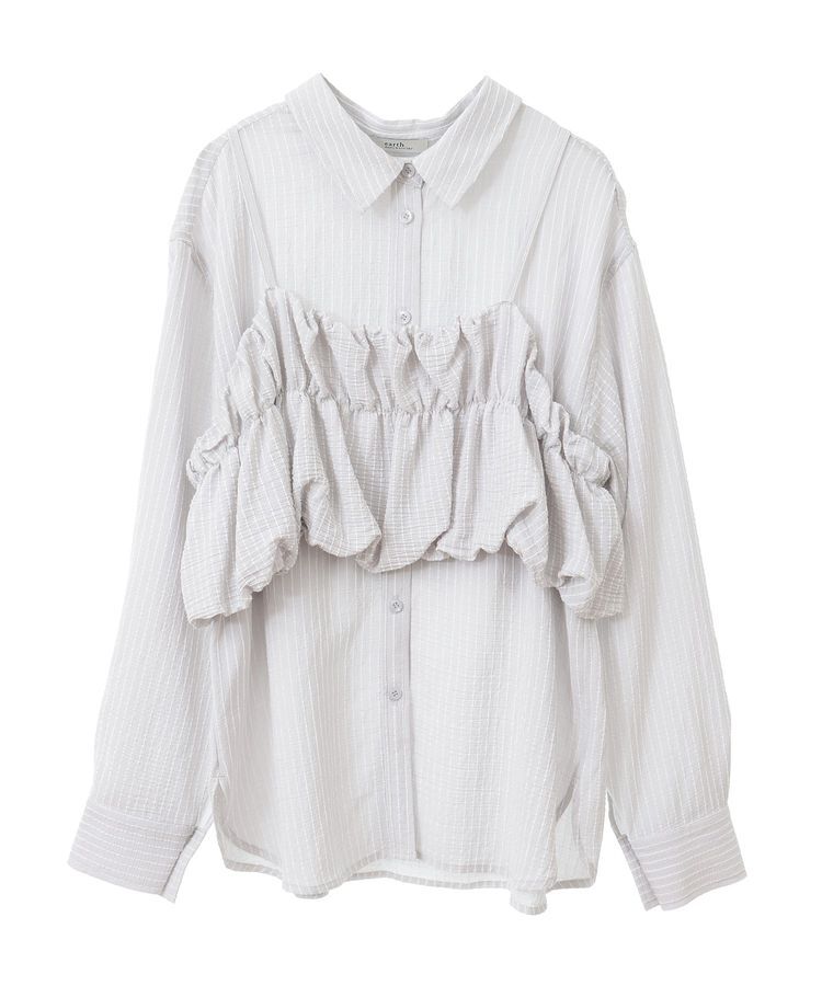 earth music&ecology「SET2点起毛ストライプシャツ+バルーンビスチェ」|シャツ・ブラウス|