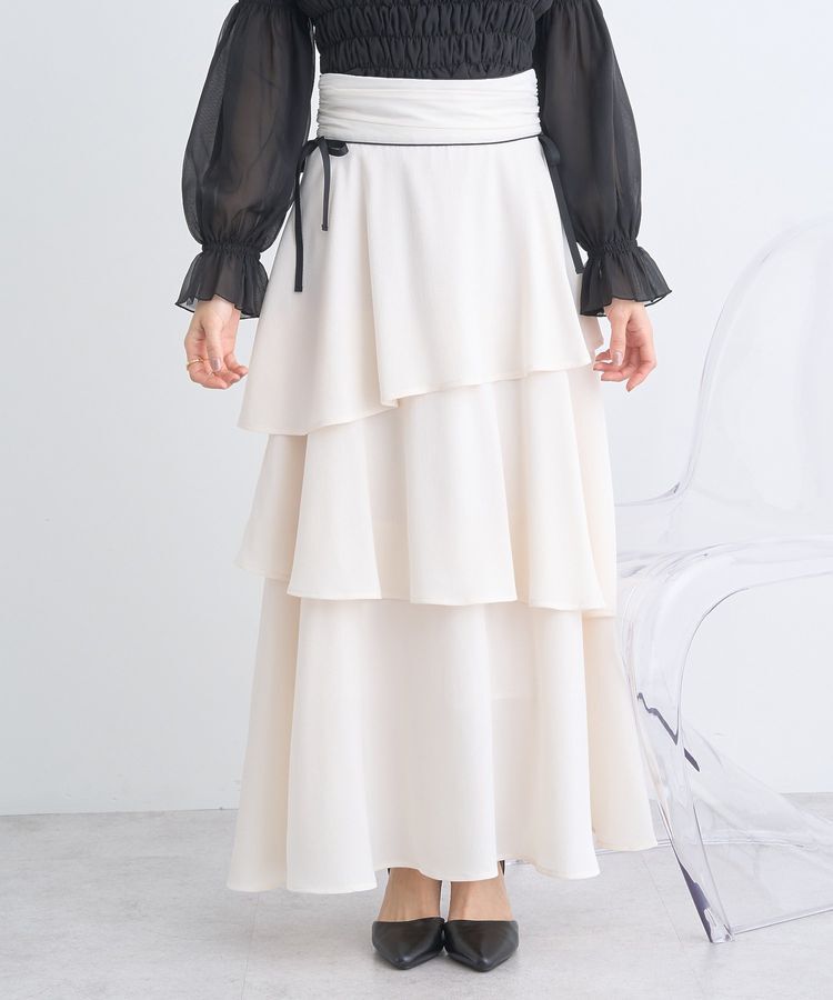 earth music&ecology「サイドリボンティアードスカート」|フレア|