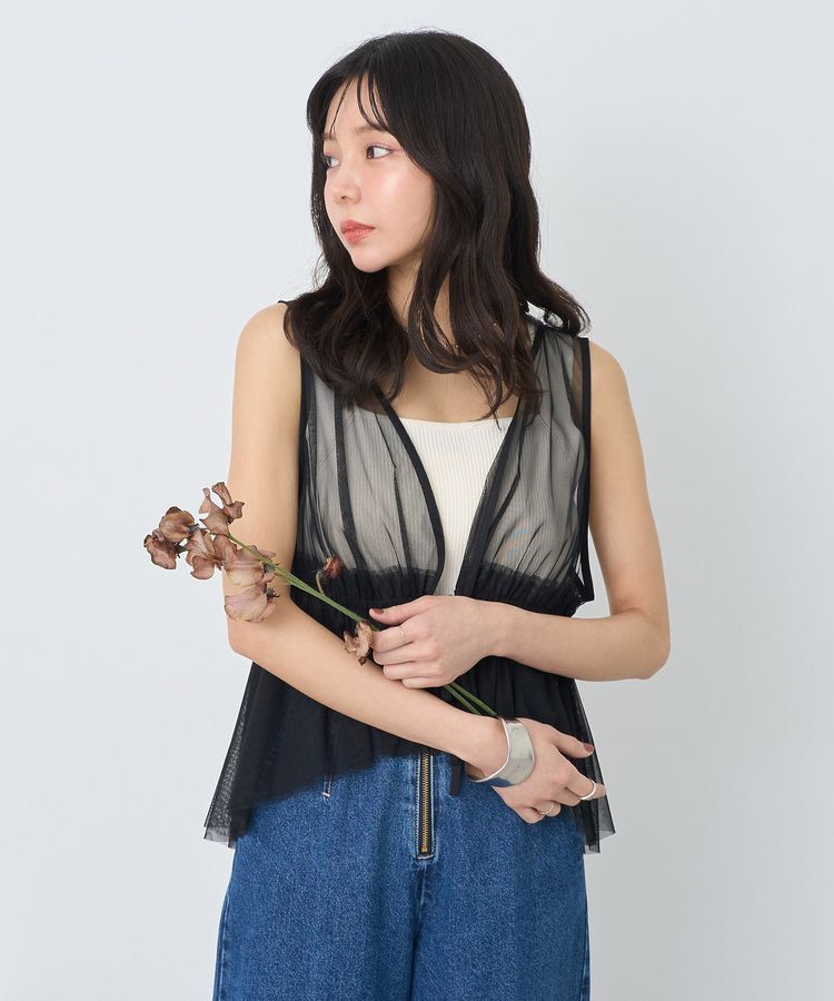 earth music&ecology「チュールドロストギャザーベスト」|ベスト・ジレ|