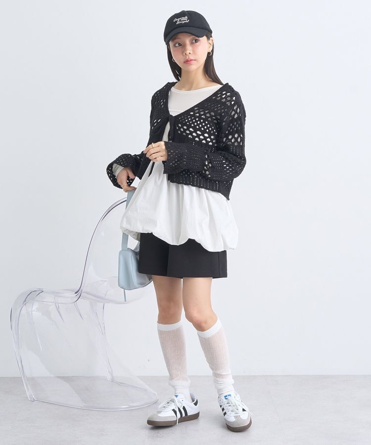 earth music&ecology「フロントリボン透かし編みカーディガン」|カーディガン|