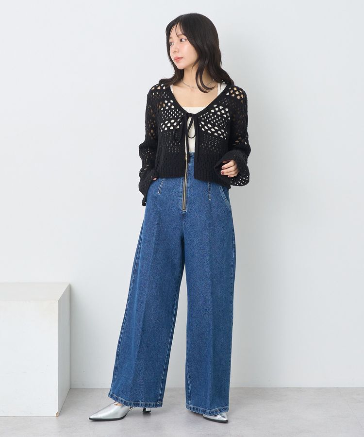 earth music&ecology「フロントリボン透かし編みカーディガン」|カーディガン|