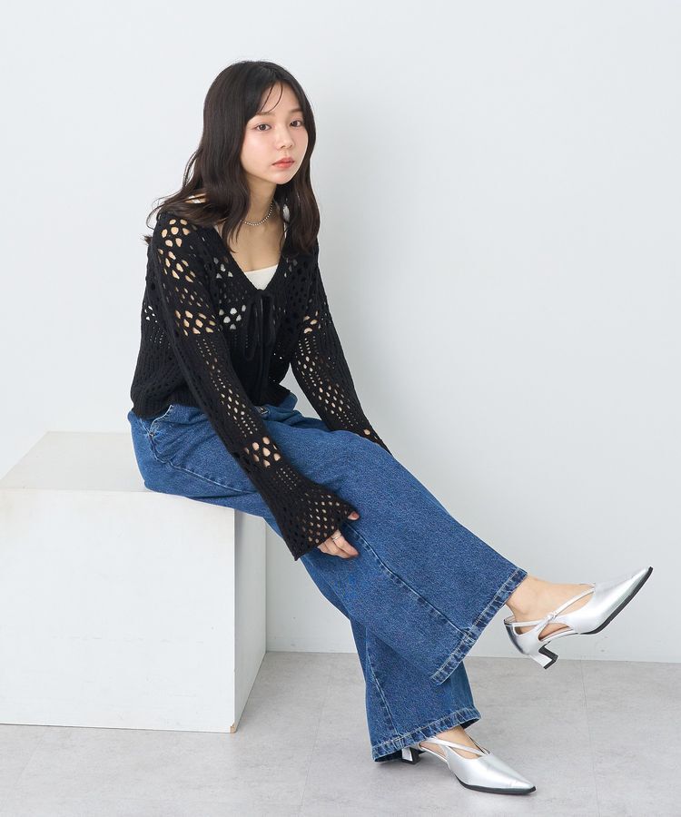 earth music&ecology「フロントリボン透かし編みカーディガン」|カーディガン|