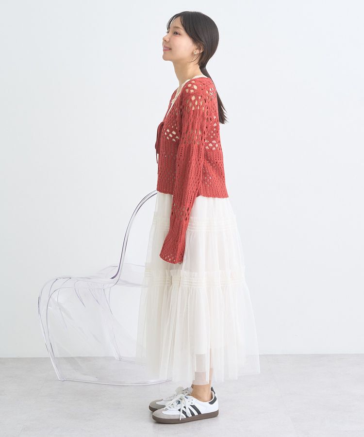 earth music&ecology「フロントリボン透かし編みカーディガン」|カーディガン|