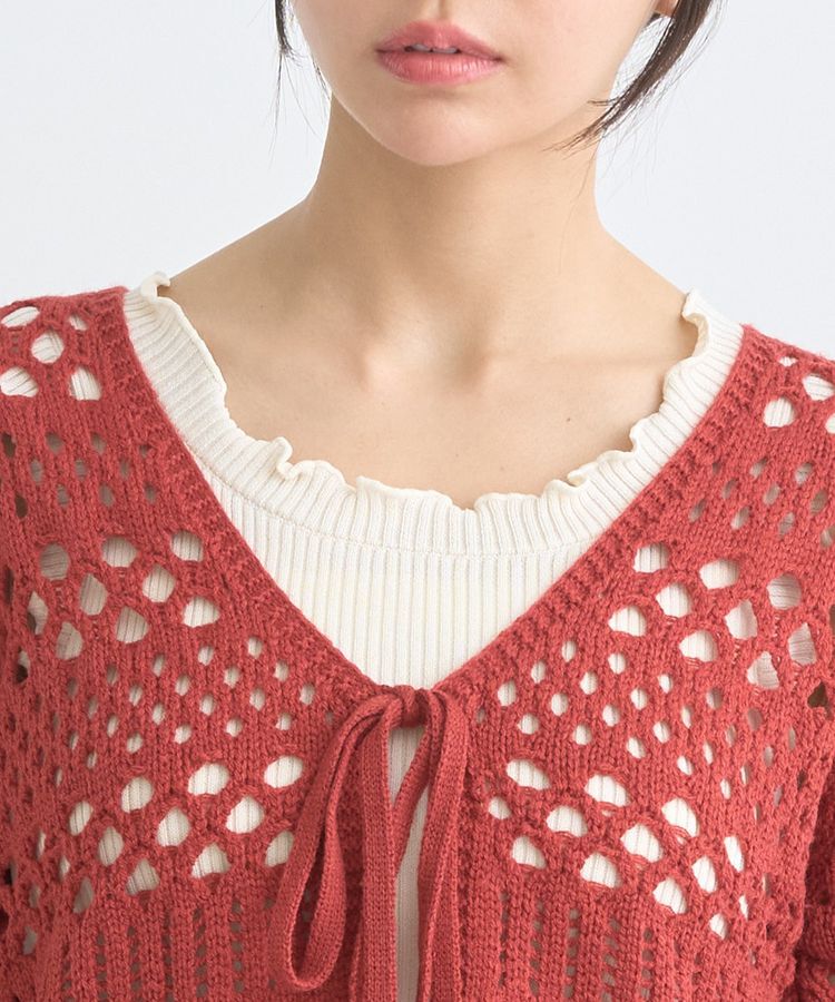 earth music&ecology「フロントリボン透かし編みカーディガン」|カーディガン|