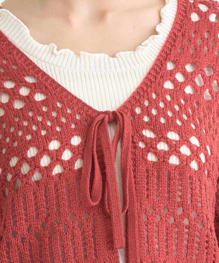 earth music&ecology「フロントリボン透かし編みカーディガン」|カーディガン|