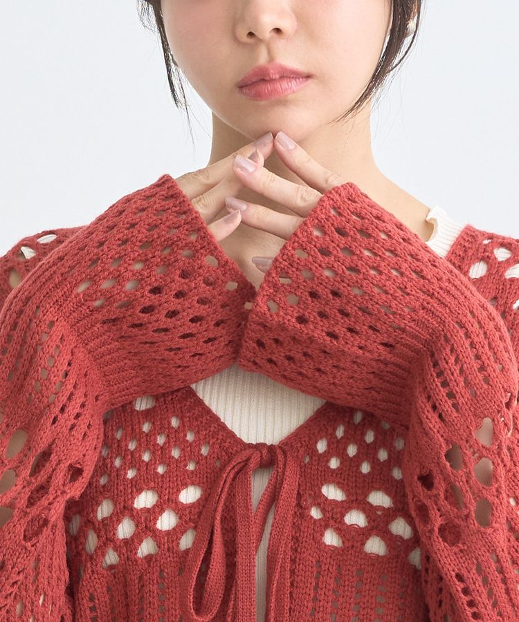 earth music&ecology「フロントリボン透かし編みカーディガン」|カーディガン|