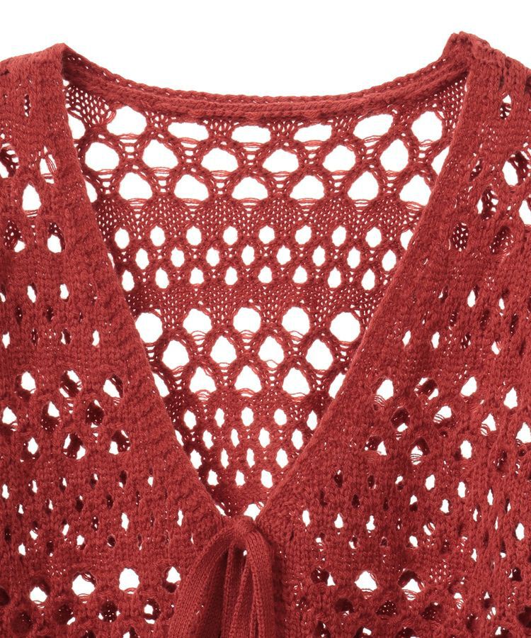 earth music&ecology「フロントリボン透かし編みカーディガン」|カーディガン|