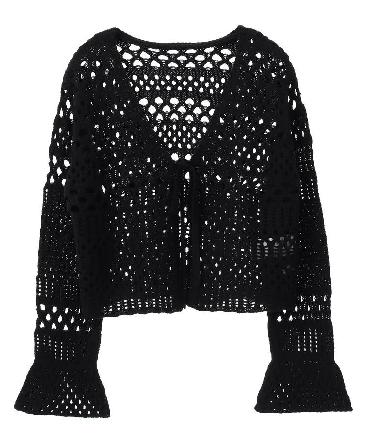 earth music&ecology「フロントリボン透かし編みカーディガン」|カーディガン|