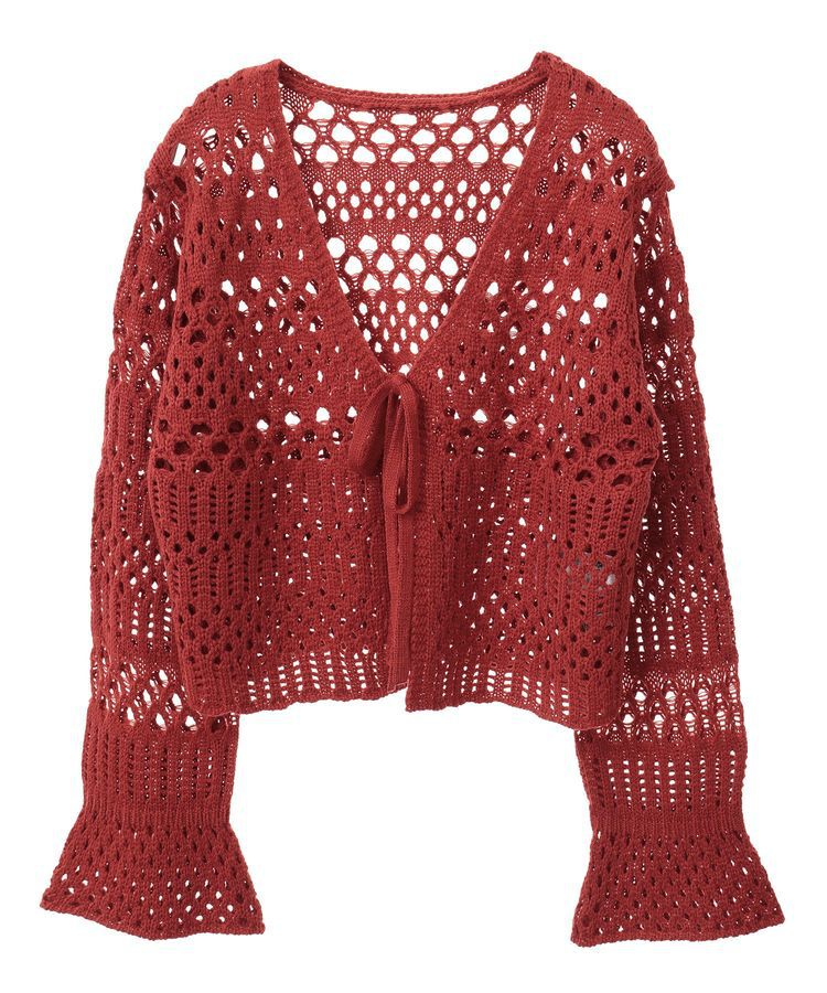 earth music&ecology「フロントリボン透かし編みカーディガン」|カーディガン|