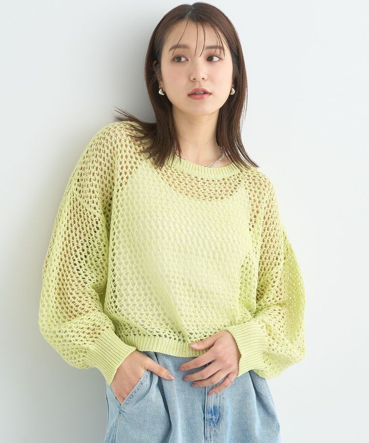 earth music&ecology「スパンコールメッシュニットプルオーバー」|ニット・セーター|Lime Green