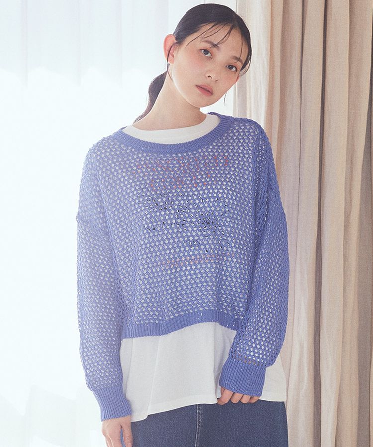 earth music&ecology「スパンコールメッシュニットプルオーバー」|ニット・セーター|