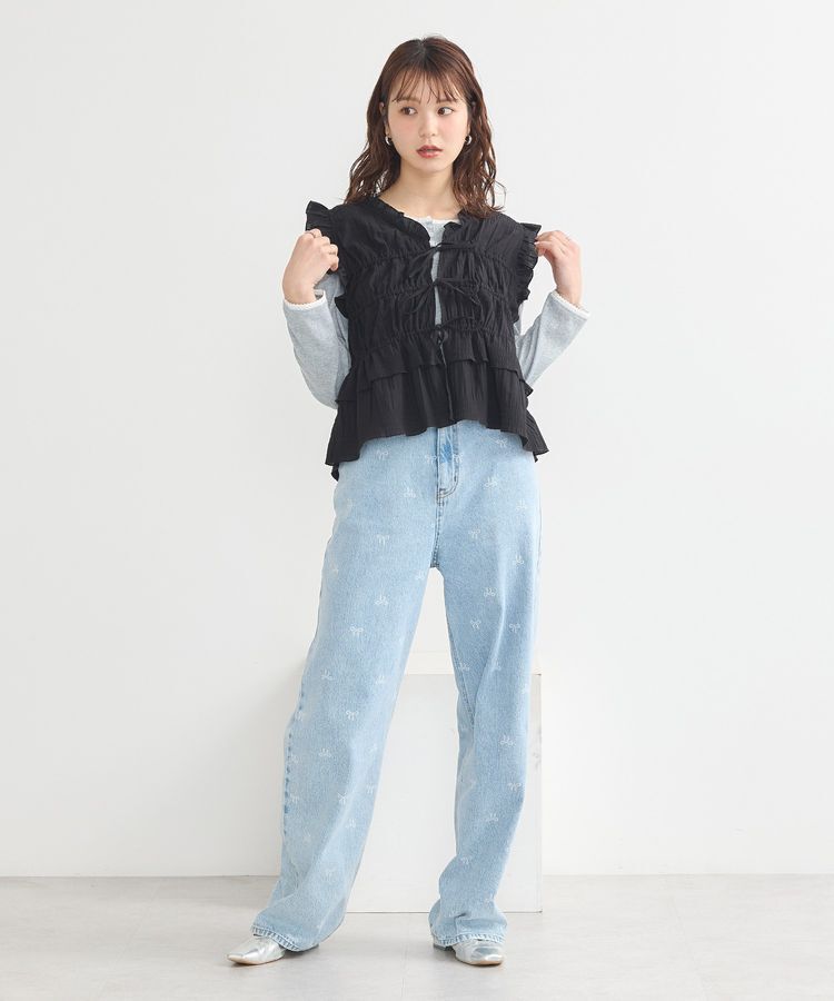 earth music&ecology「フロントリボンシャーリングベスト」|ベスト・ジレ|