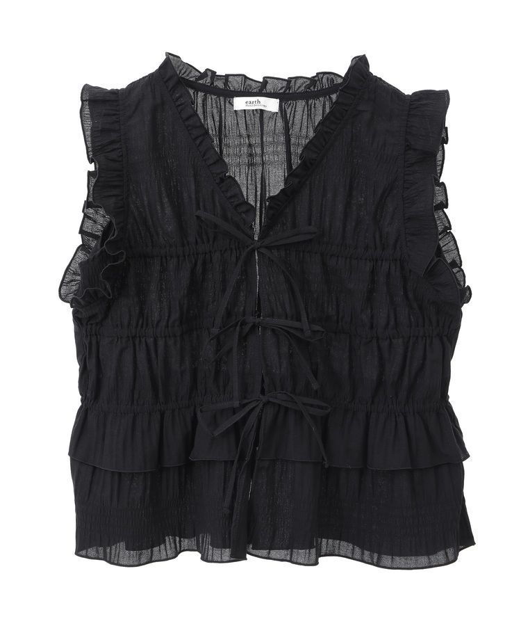 earth music&ecology「フロントリボンシャーリングベスト」|ベスト・ジレ|