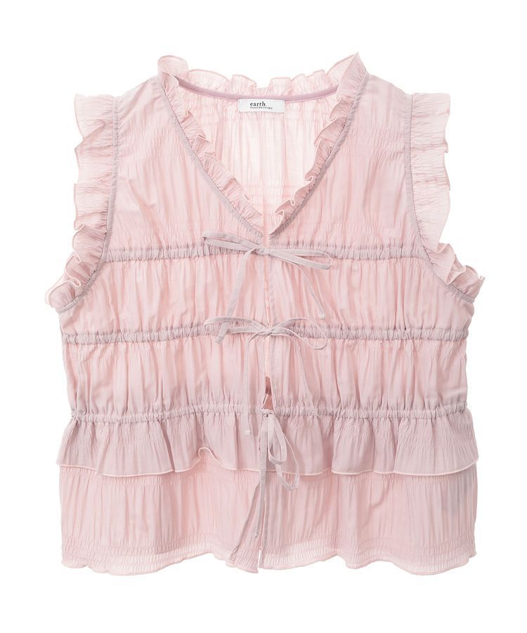 earth music&ecology「フロントリボンシャーリングベスト」|ベスト・ジレ|