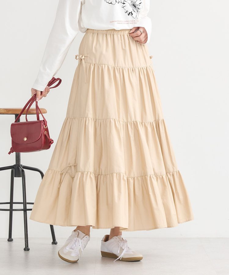 earth music&ecology「サイドリボンボリュームティアードスカート」|フレア|