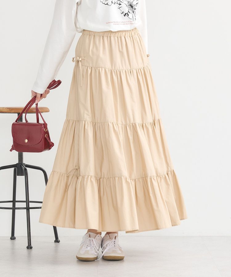 earth music&ecology「サイドリボンボリュームティアードスカート」|フレア|