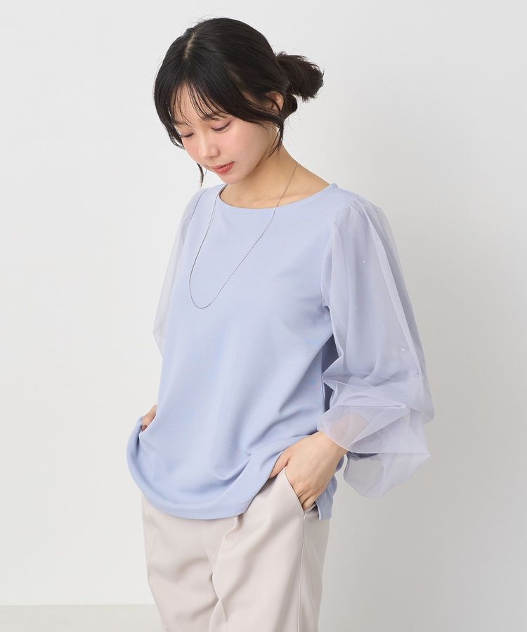 earth music&ecology「キラキラストーンパールチュールスリーブプルオーバー」|Tシャツ・カットソー|