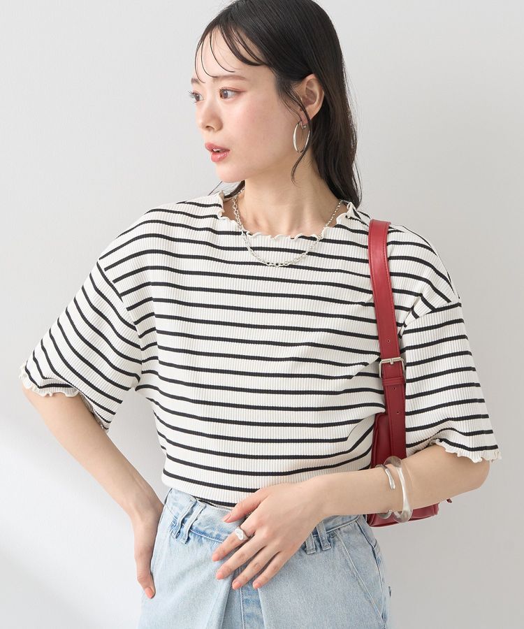 earth music&ecology「メローリブ五分袖プルオーバー」|Tシャツ・カットソー|Border