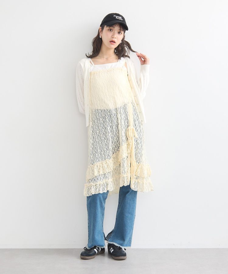 earth music&ecology「シルバーボタン透かし編みニットカーディガン」|カーディガン|