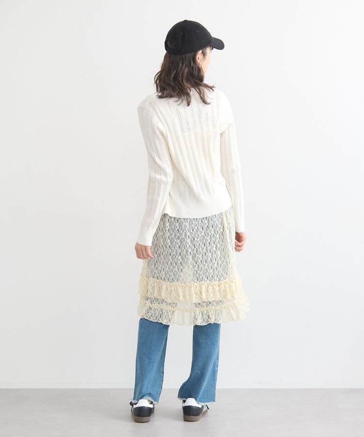 earth music&ecology「シルバーボタン透かし編みニットカーディガン」|カーディガン|