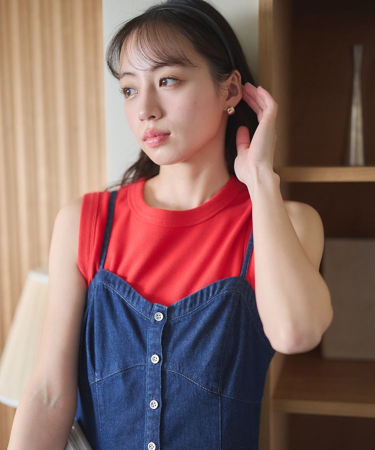 earth music&ecology「フロントボタンデニムキャミドレ」|ワンピース|