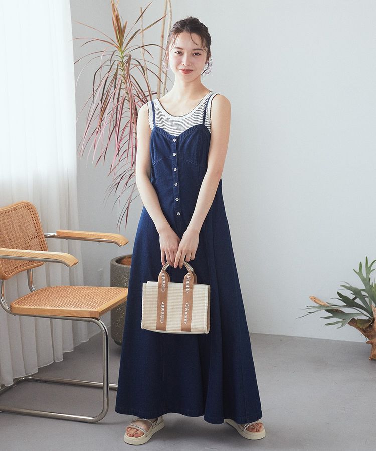 earth music&ecology「フロントボタンデニムキャミドレ」|ワンピース|