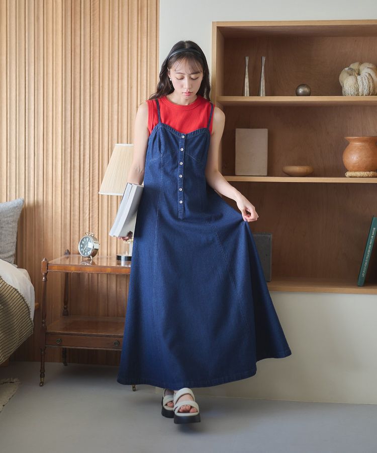 earth music&ecology「フロントボタンデニムキャミドレ」|ワンピース|