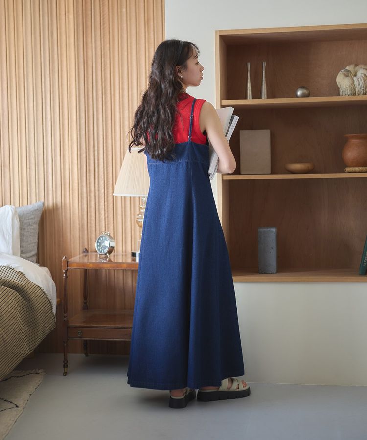 earth music&ecology「フロントボタンデニムキャミドレ」|ワンピース|