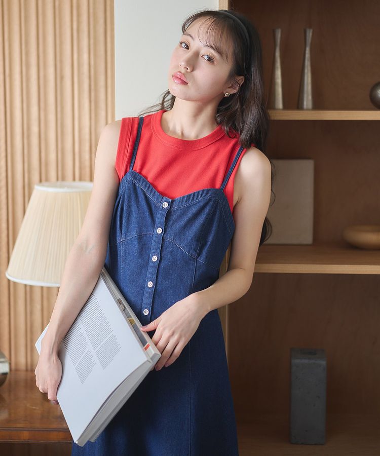 earth music&ecology「フロントボタンデニムキャミドレ」|ワンピース|