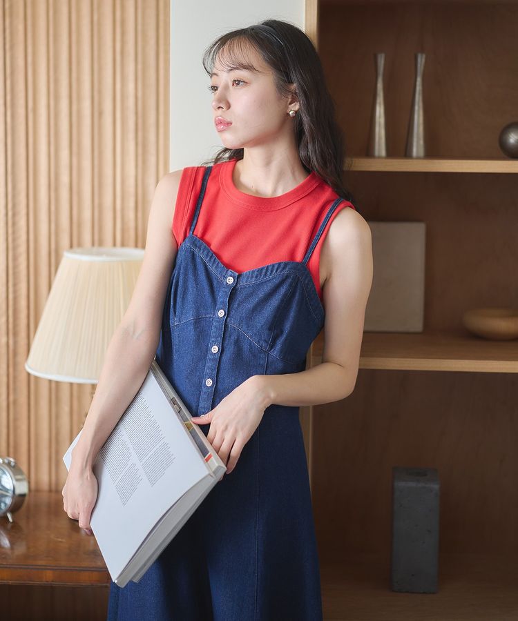 earth music&ecology「フロントボタンデニムキャミドレ」|ワンピース|