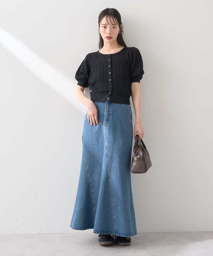 earth music&ecology「透かしケーブルパフスリニットカーディガン」|カーディガン|