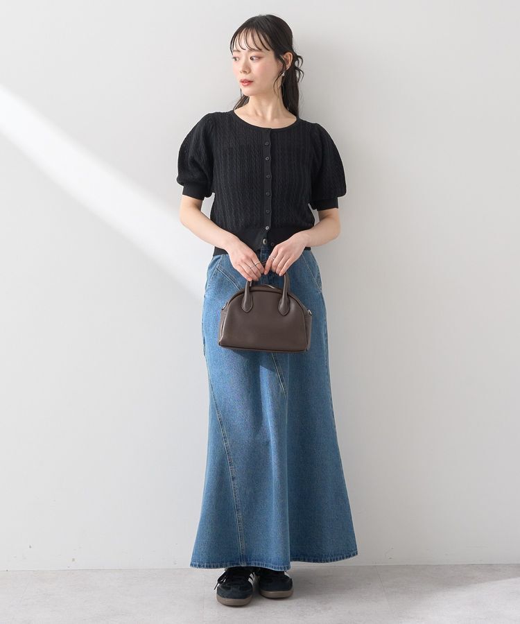 earth music&ecology「透かしケーブルパフスリニットカーディガン」|カーディガン|